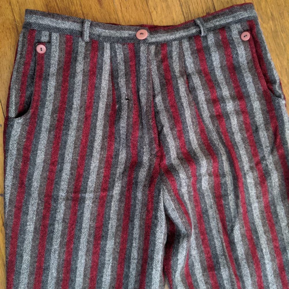 Vintage grey and red striped wool trousers
